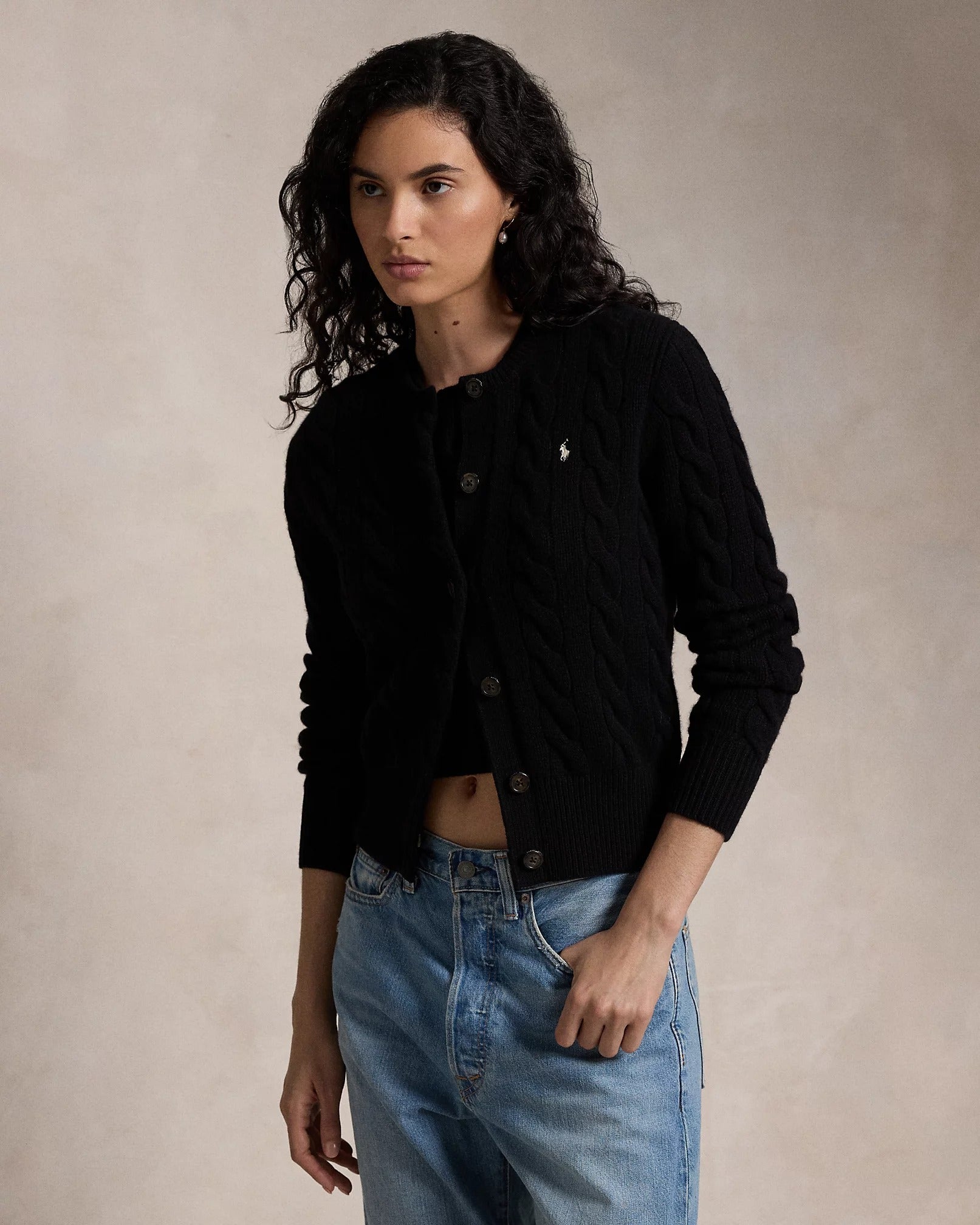 Wool and cashmere cardigan with cable pattern